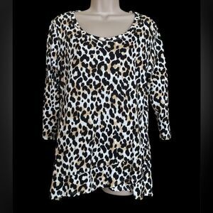 Chico's Black and brown animal, print cheetah, Blouse Sz 1 crewneck, long sleeve